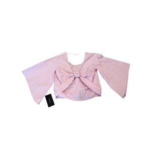 ZARA NWT Pretty In Pink Back Bow Cropped Top Blouse Bell Sleeve Women’s Small